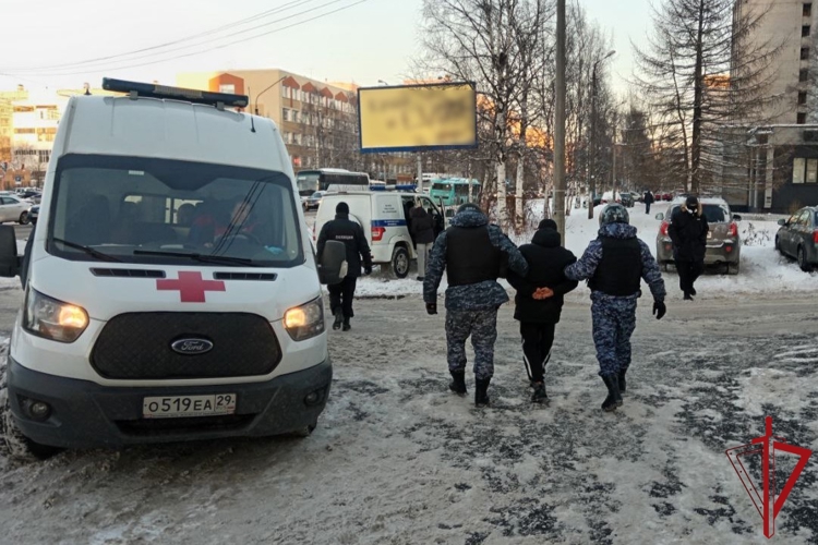 В Архангельске сотрудники Росгвардии задержали мужчину, напавшего с кинжалом на экипаж скорой помощи